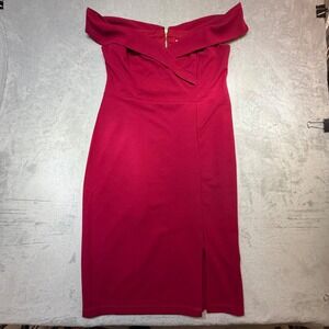 Premier Amour Red Off Shoulder Sheath Dress Size 16 Cocktail Midi coctail